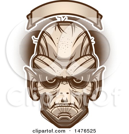 Clipart of a Goblin Head Under a Blank Banner - Royalty Free Vector Illustration by Cory Thoman