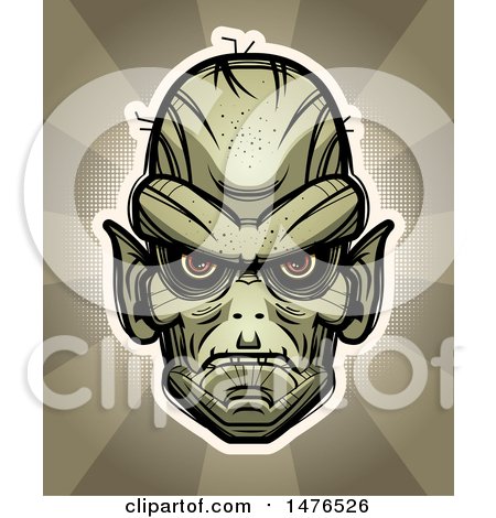 Clipart of a Goblin Head over Rays - Royalty Free Vector Illustration by Cory Thoman