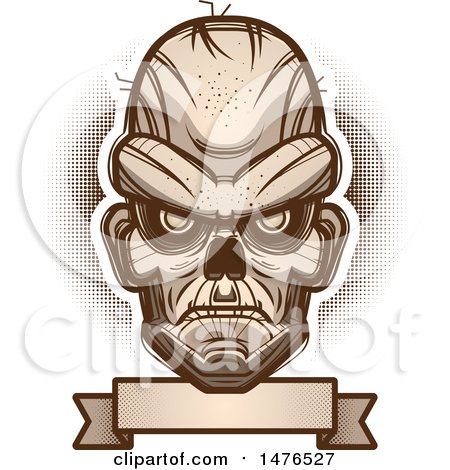 Clipart of a Zombie Head over a Blank Banner - Royalty Free Vector Illustration by Cory Thoman