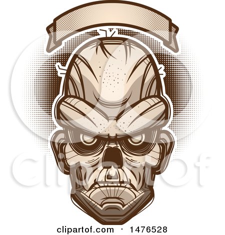 Clipart of a Zombie Head Under a Blank Banner - Royalty Free Vector Illustration by Cory Thoman