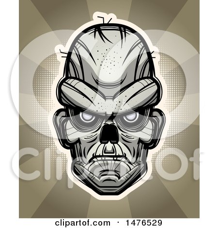 Clipart of a Zombie Head over Rays - Royalty Free Vector Illustration by Cory Thoman