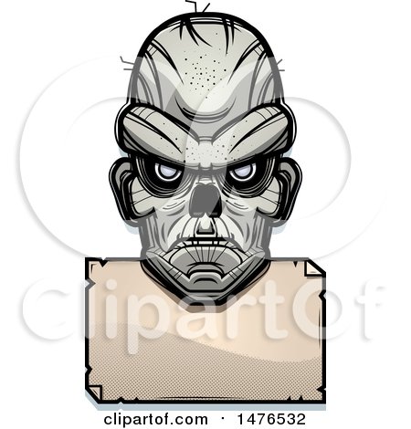 Clipart of a Zombie Head over a Blank Sign - Royalty Free Vector Illustration by Cory Thoman