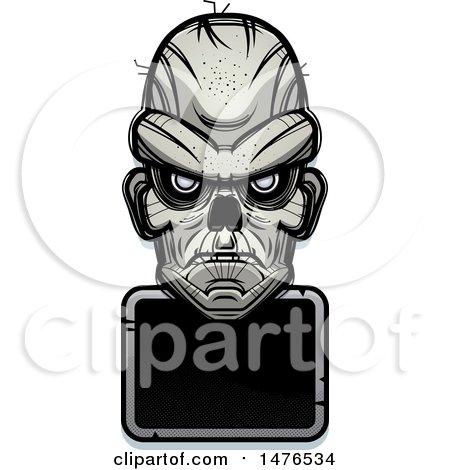 Clipart of a Zombie Head over a Blank Sign - Royalty Free Vector Illustration by Cory Thoman
