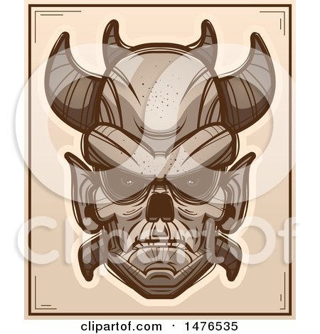 Clipart of a Demon Head Sepia Poster - Royalty Free Vector Illustration by Cory Thoman