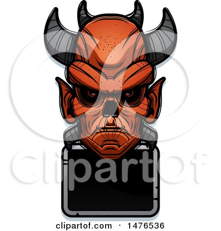 Clipart of a Demon Head over a Blank Sign - Royalty Free Vector Illustration by Cory Thoman