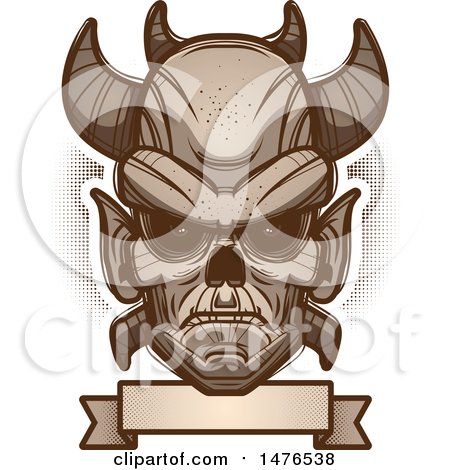 Clipart of a Demon Head over a Blank Banner - Royalty Free Vector Illustration by Cory Thoman
