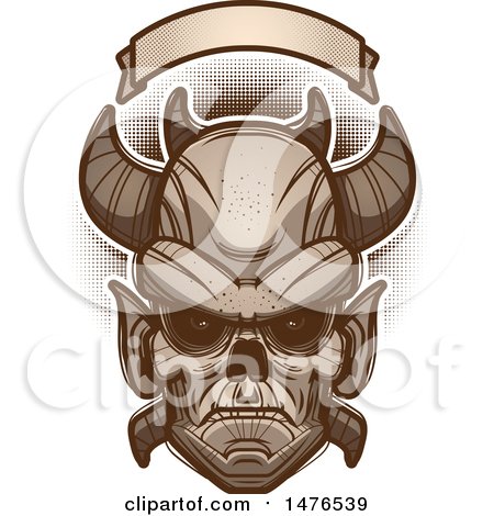 Clipart of a Demon Head Under a Blank Banner - Royalty Free Vector Illustration by Cory Thoman