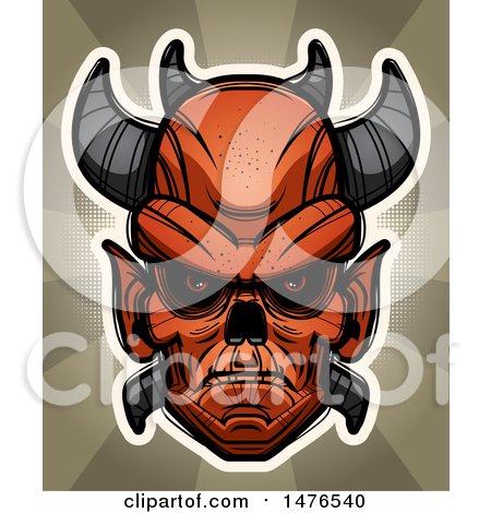 Clipart of a Demon Head over Rays - Royalty Free Vector Illustration by Cory Thoman