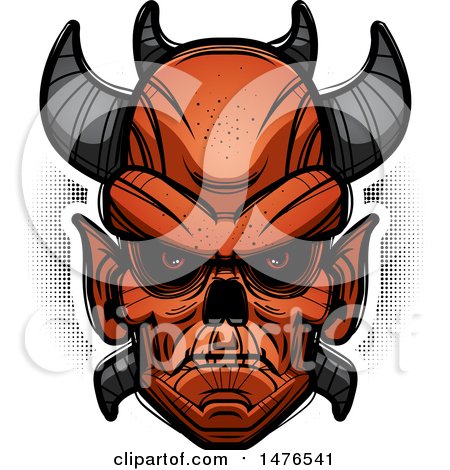 Clipart of a Demon Head over Halftone - Royalty Free Vector Illustration by Cory Thoman