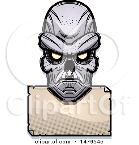Clipart of a Ghoul Head over a Blank Sign - Royalty Free Vector Illustration by Cory Thoman