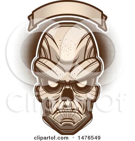 Clipart of a Ghoul Head Under a Blank Banner - Royalty Free Vector Illustration by Cory Thoman