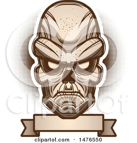 Clipart of a Ghoul Head over a Blank Banner - Royalty Free Vector Illustration by Cory Thoman