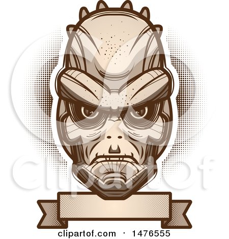 Clipart of a Lizard Man Head over a Blank Banner - Royalty Free Vector Illustration by Cory Thoman