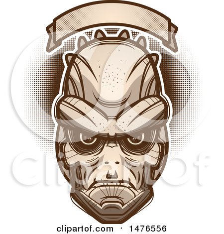 Clipart of a Lizard Man Head Under a Blank Banner - Royalty Free Vector Illustration by Cory Thoman
