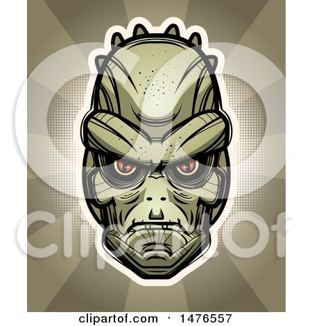 Clipart of a Lizard Man Head over Rays - Royalty Free Vector Illustration by Cory Thoman