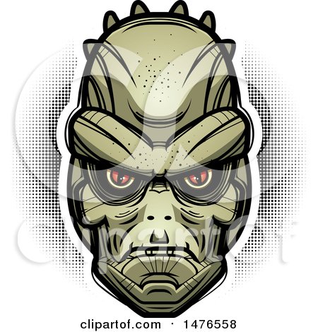Clipart of a Lizard Man Head over Halftone - Royalty Free Vector Illustration by Cory Thoman