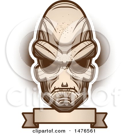 Clipart of an Alien Head over a Blank Banner - Royalty Free Vector Illustration by Cory Thoman