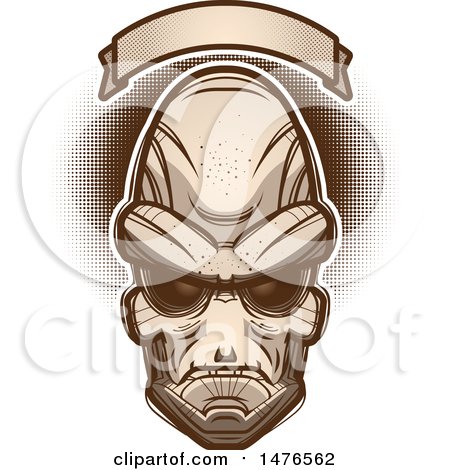 Clipart of an Alien Head Under a Blank Banner - Royalty Free Vector Illustration by Cory Thoman