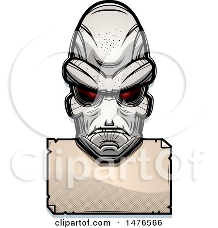Clipart of an Alien Head over a Blank Sign - Royalty Free Vector Illustration by Cory Thoman