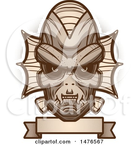 Clipart of a Creature Head over a Blank Banner - Royalty Free Vector Illustration by Cory Thoman