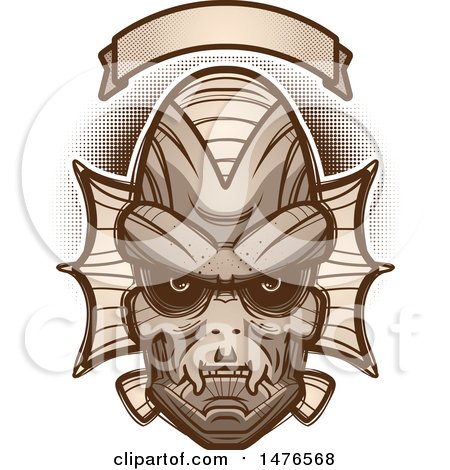 Clipart of a Creature Head Under a Blank Banner - Royalty Free Vector Illustration by Cory Thoman