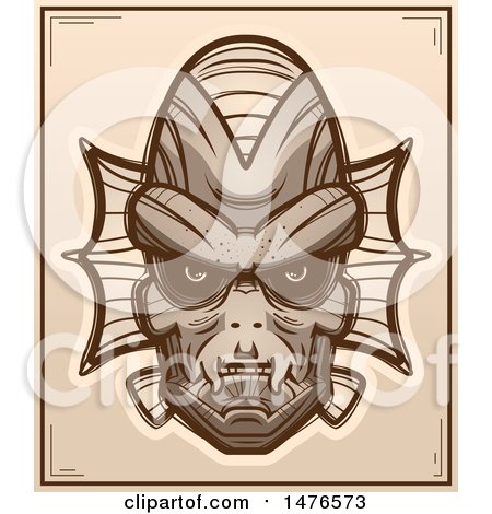 Clipart of a Creature Head Sepia Poster - Royalty Free Vector Illustration by Cory Thoman