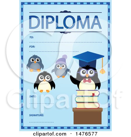 Clipart of a Diploma Design with Penguins - Royalty Free Vector Illustration by visekart