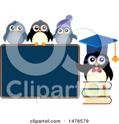 Clipart of a Professor Penguin with Students - Royalty Free Vector Illustration by visekart