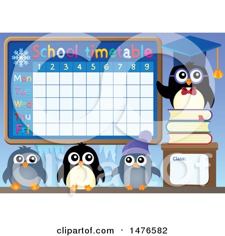 Clipart of a School Time Table with Penguins - Royalty Free Vector Illustration by visekart