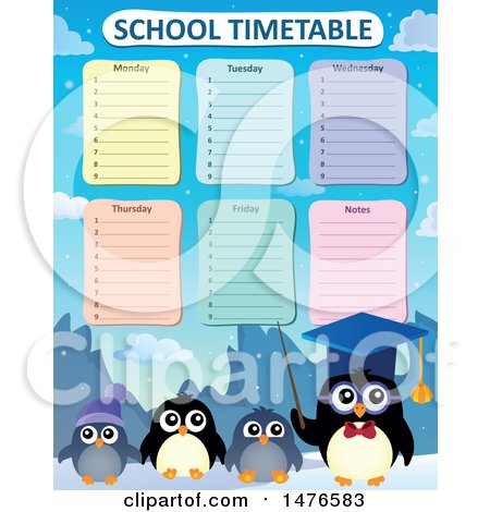 Clipart of a School Time Table with Penguins - Royalty Free Vector Illustration by visekart
