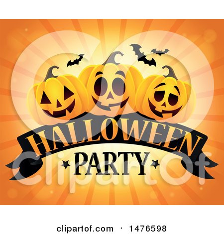 Clipart of a Halloween Party Design with Jackolantern Pumpkins and Bats - Royalty Free Vector Illustration by visekart