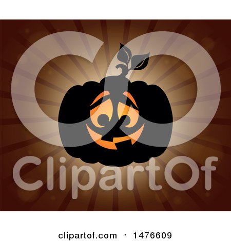 Clipart of a Halloween Jackolantern Pumpkin over Rays - Royalty Free Vector Illustration by visekart