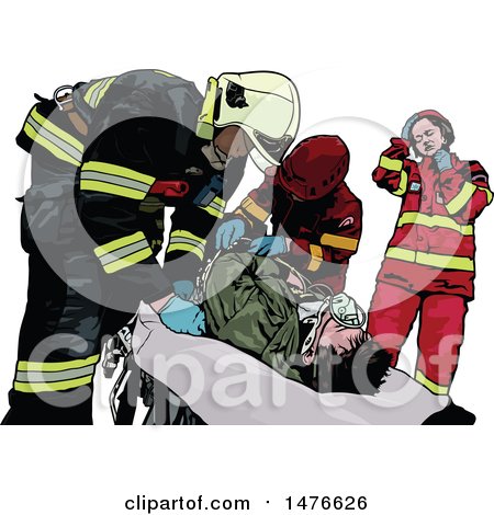 Clipart of a Paramedics Team Tending to a Patient - Royalty Free Vector Illustration by dero