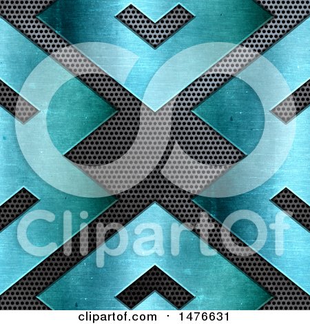 Clipart of a Blue and Perforated Metal Background - Royalty Free Illustration by KJ Pargeter