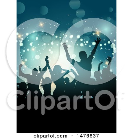 Clipart of a Silhouetted Crowd Under Lights - Royalty Free Vector Illustration by KJ Pargeter