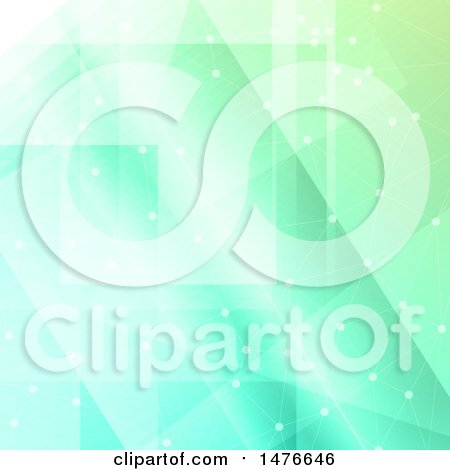 Clipart of a Green Low Polygon Geometric and Connection Background - Royalty Free Vector Illustration by KJ Pargeter