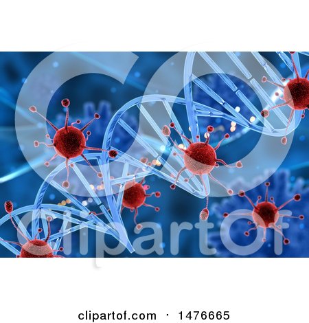 Clipart of a 3d Virus and Dna Strand Background - Royalty Free Illustration by KJ Pargeter