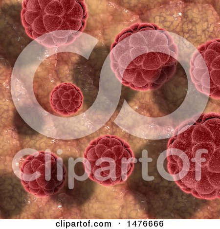 Clipart of a 3d Red Virus Cells Background - Royalty Free Illustration by KJ Pargeter