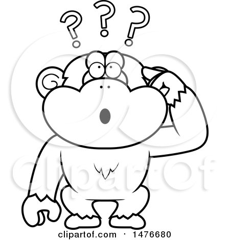 Clipart of a Confused Black and White Chimpanzee Monkey Scratching His Head - Royalty Free Vector Illustration by Cory Thoman