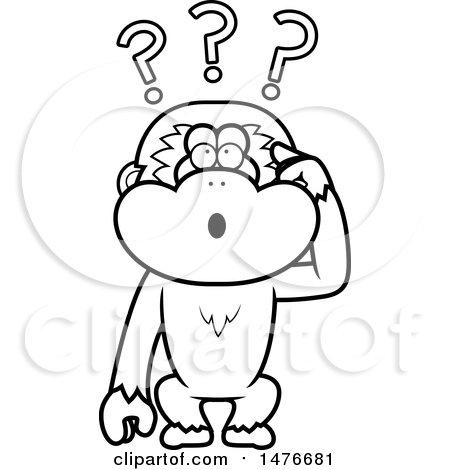 Clipart of a Confused Black and White Gibbon Monkey Scratching His Head - Royalty Free Vector Illustration by Cory Thoman