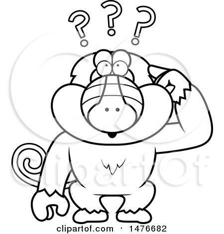 Clipart of a Confused Black and White Baboon Monkey Scratching His Head - Royalty Free Vector Illustration by Cory Thoman