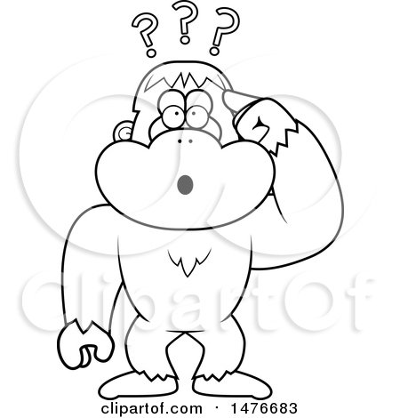 Clipart of a Confused Black and White Bigfoot Scratching His Head - Royalty Free Vector Illustration by Cory Thoman