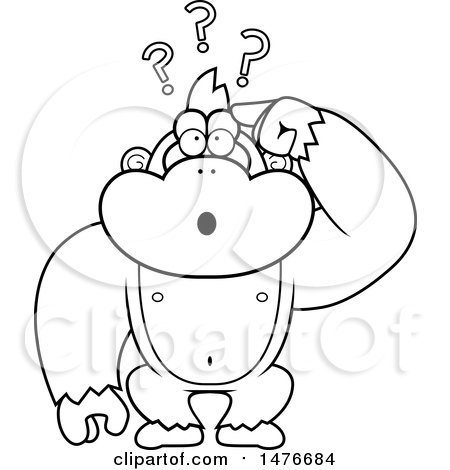 Clipart of a Confused Black and White Gorilla Scratching His Head - Royalty Free Vector Illustration by Cory Thoman