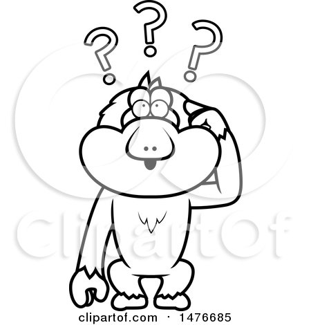 Clipart of a Confused Black and White Macaque Monkey Scratching His Head - Royalty Free Vector Illustration by Cory Thoman