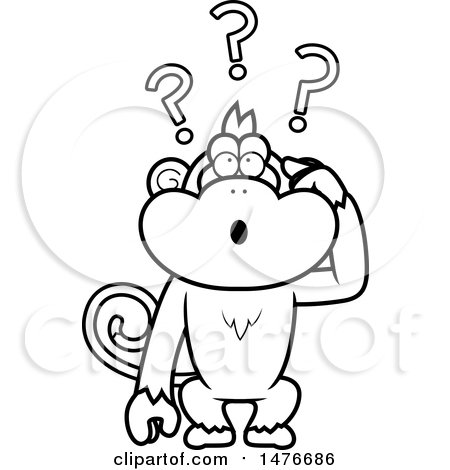 Clipart of a Confused Black and White Monkey Scratching His Head - Royalty Free Vector Illustration by Cory Thoman