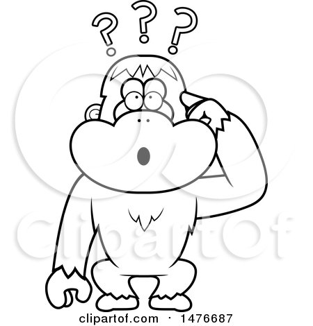 Clipart of a Confused Black and White Orangutan Monkey Scratching His Head - Royalty Free Vector Illustration by Cory Thoman