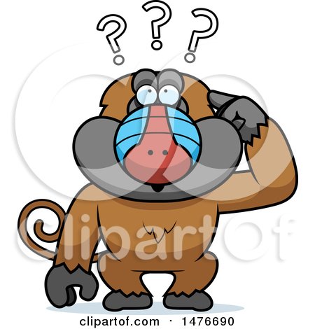 Clipart of a Confused Baboon Monkey Scratching His Head - Royalty Free Vector Illustration by Cory Thoman