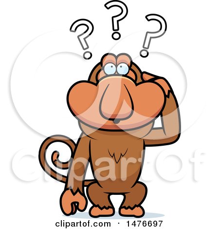 Clipart of a Confused Proboscis Monkey Scratching His Head - Royalty Free Vector Illustration by Cory Thoman