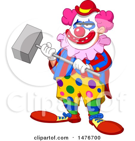 Clipart of a Scary Evil Clown Holding a Hammer - Royalty Free Vector Illustration by yayayoyo