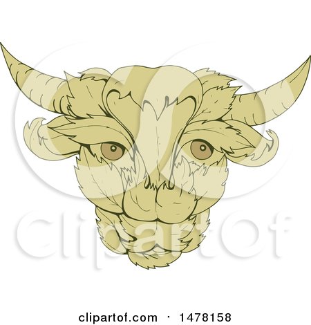 Clipart of a Green Leafy Cow or Bull Head in Sketch Style - Royalty Free Vector Illustration by patrimonio